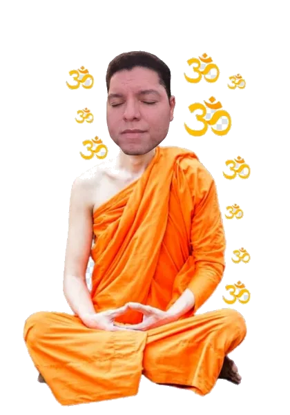 Personagem em pose de monge, com a legenda de que a túnica é opcional